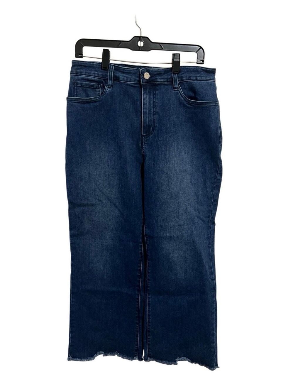 Joseph Ribkoff Dark Wash Straight Leg Raw Hem Denim Jeans size 12 Stretch
